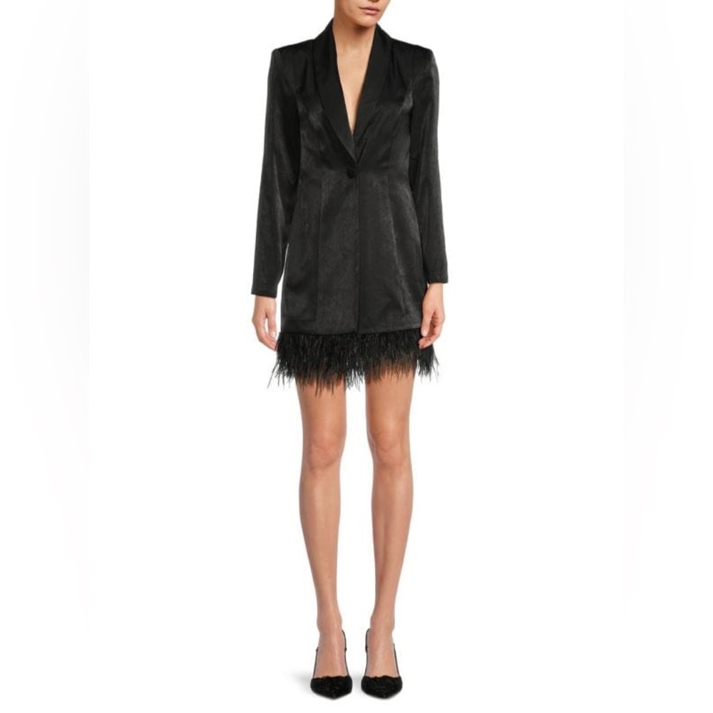 AIDAN MATTOX
Feather Trim Satin Mini Tuxedo Dress sz 6